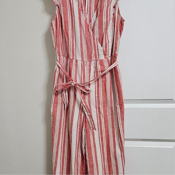 Old Navy Linen Cropped Romper Women’s Med Red White Striped Ruffle Jumper EUC - Picture 6 of 14